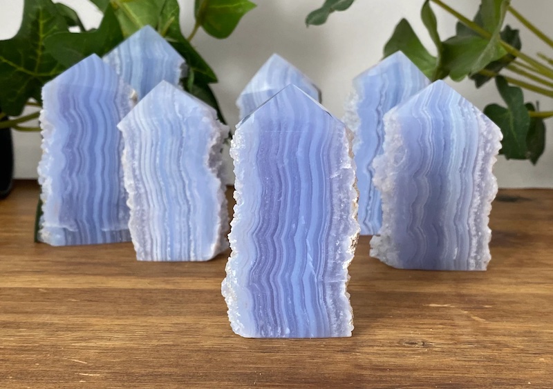 Blue Lace Agate Towers - light blue and white