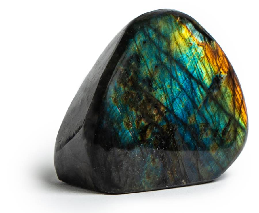 Labradorite is a dark stone with shiny reflections of colors