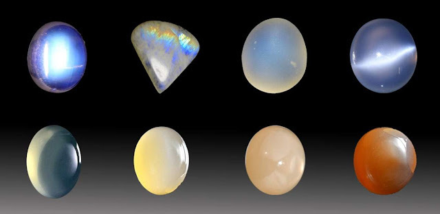 Different shades of Moonstones - usually opaque with silvery colors