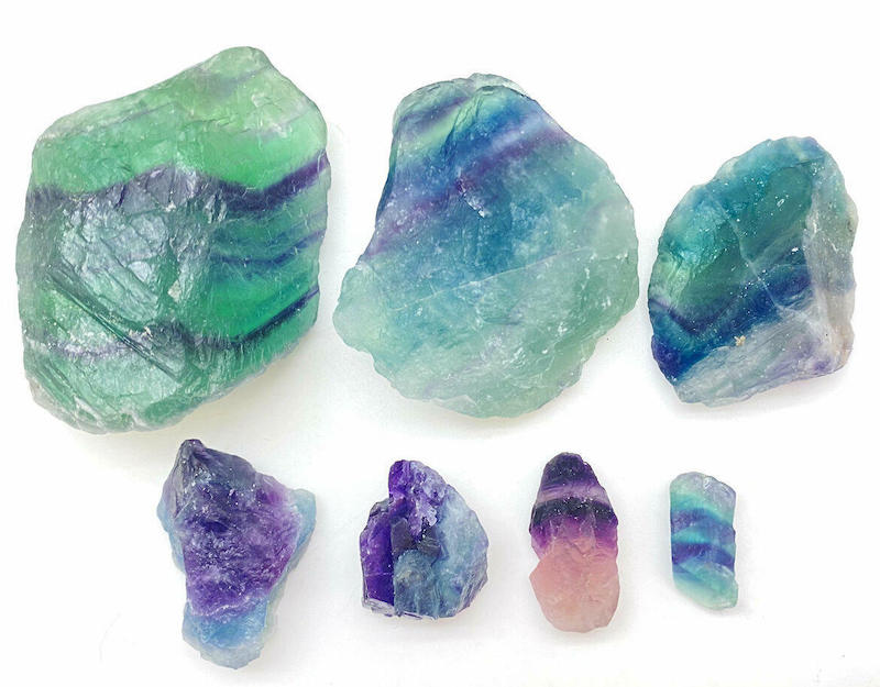 Raw Rainbow Fluorite - green blue and purple stripes - some pink too!